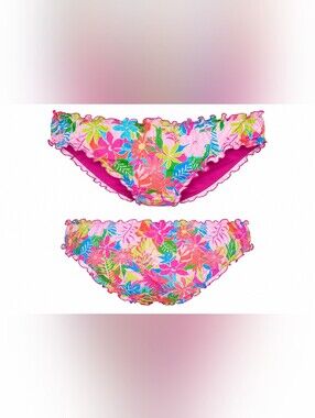 NWT Power 2 The Flower 2X Tropical Floral Ruffle Bikini Swim Bottom Pink Cruise